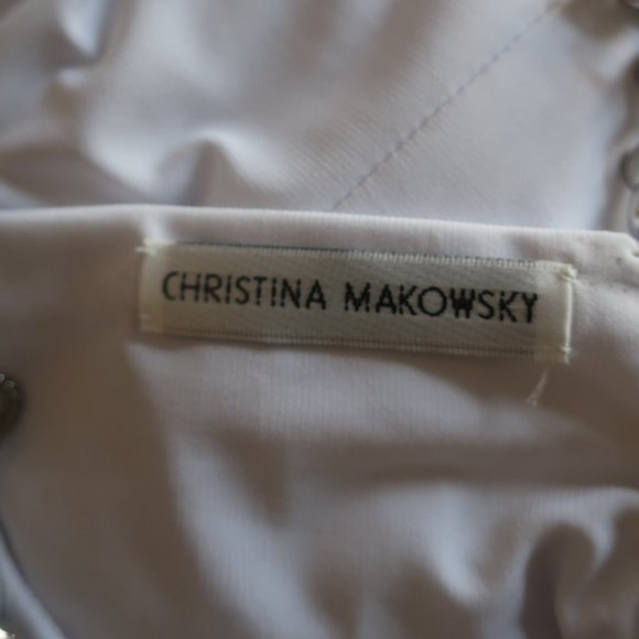 WOMENS CHRISTINA MAKOWSKY WHITE SILVER-TONED JEWELED NECK TOP XS * - Picture 10 of 16